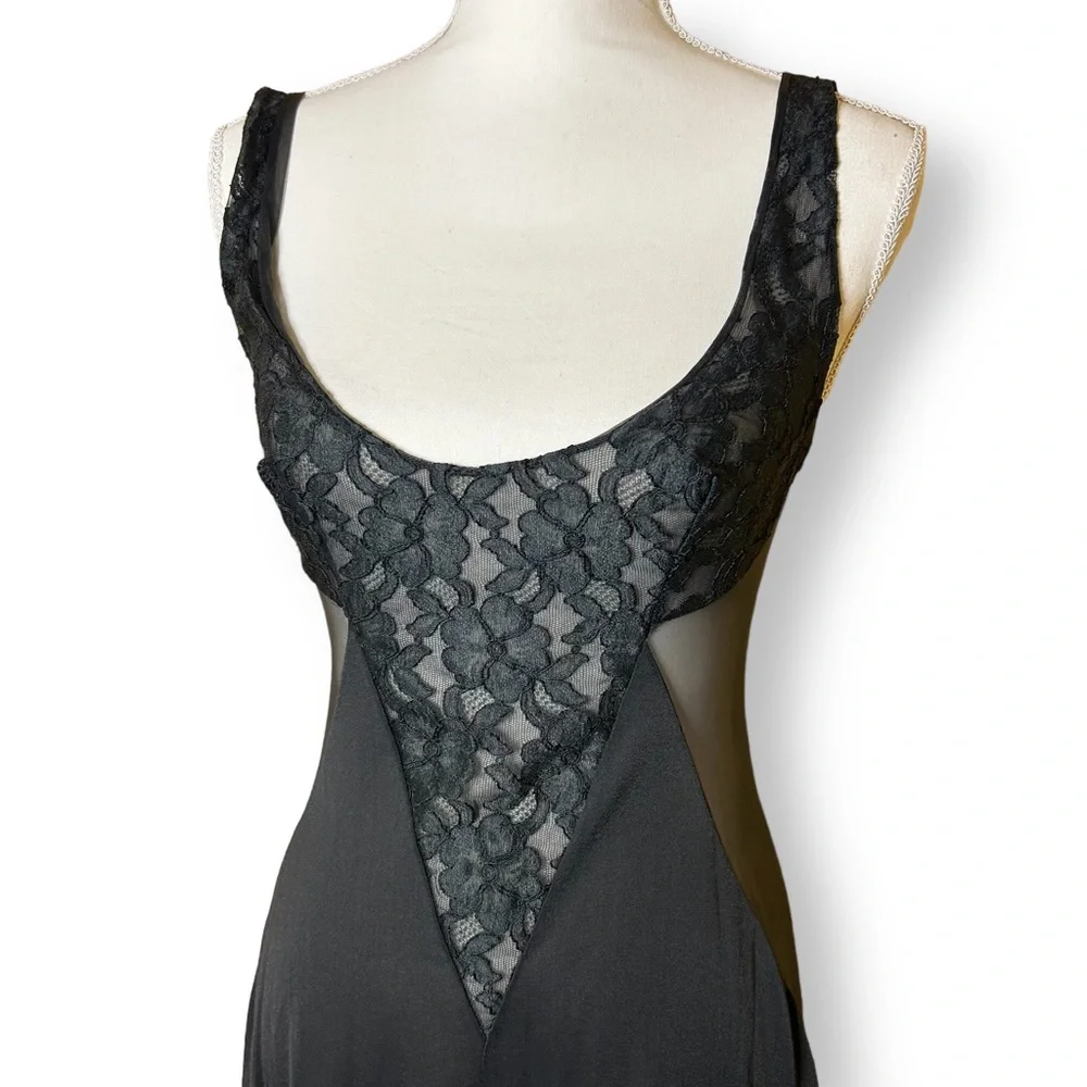 Vintage Black Blanche by Ralph Montenero Lace Mesh Maxi Long Slip Dress Size XS - Picture 2 of 12